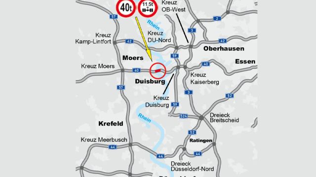 Χάρτης της περιοχής κοντά στο Neuenkamp της Γερμανίας, όπου βρίσκεται η γέφυρα του Ρήνου Α40.